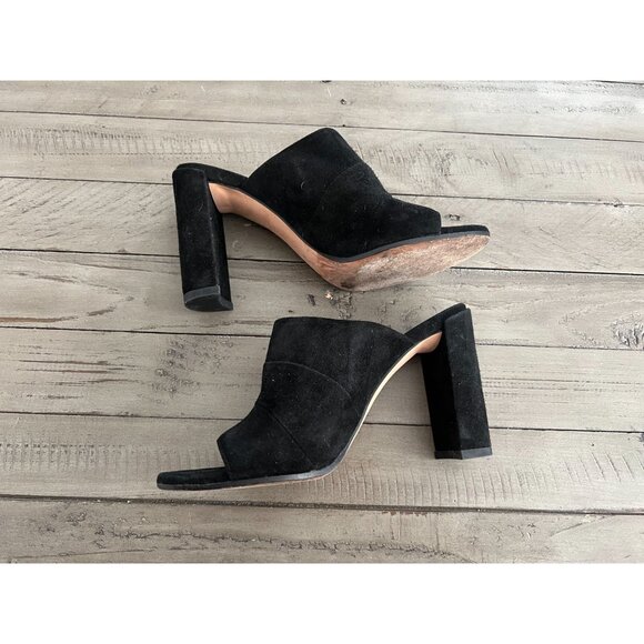 Stuart Weitzman Black Suede Sequel Open Toe Heeled Mule Sandal Size 7 - Picture 1 of 9